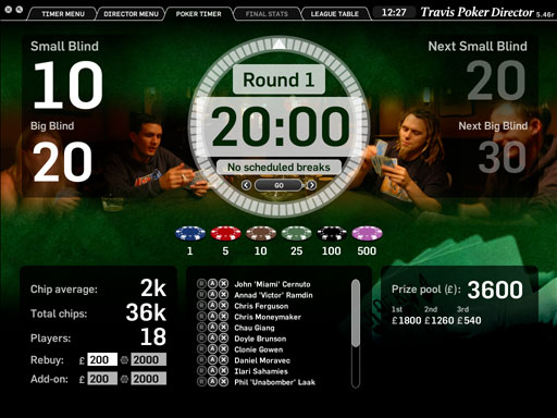 Poker Timer Main Screen